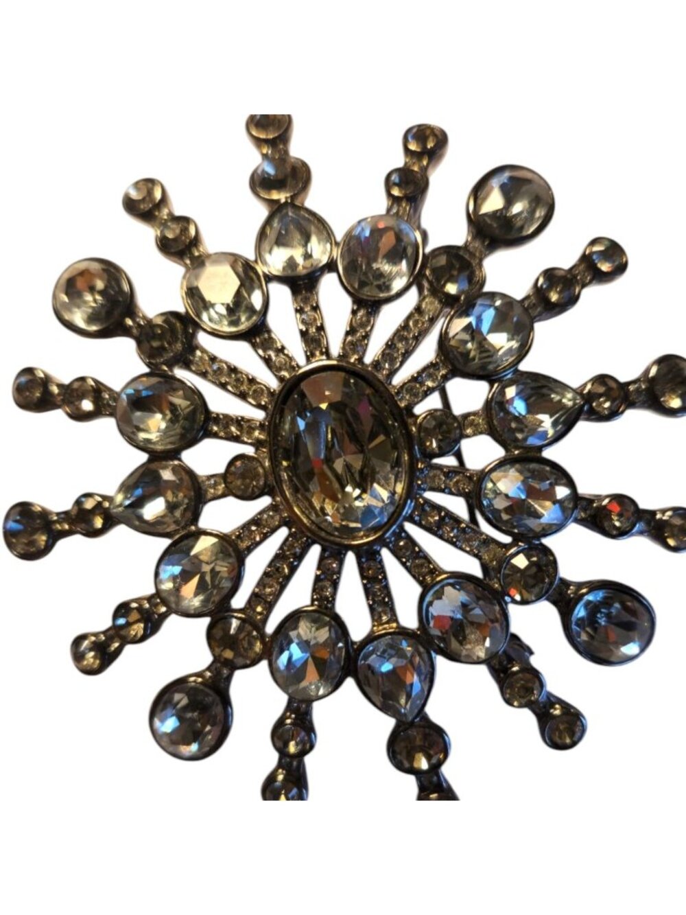 Givenchy Starburst Brooch Gunmetal Finish Vintage 1980s 2.5" x 2.5"